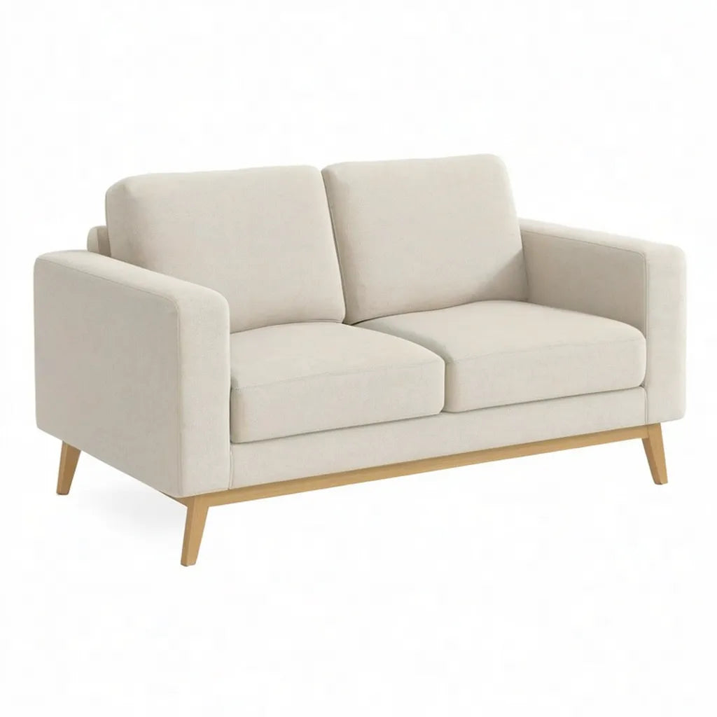 sofa 2-osobowa z tapicerką poliestrową z litego drewna nóżki prostokątne beżowe 160 x 85 x 82 cm
