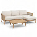 Sofa ogrodowa, Kanapa ogrodowa narożna 240 x 160 x 85 cm w akacji z beżowymi poduszkami i pasującym stołem do kawy
