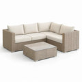 Sofa ogrodowa, Meble ogrodowe 4 narożnik fotela z stolikiem do kawy 230 x 230 x 75 cm pleciona żywica PE stal malowana proszkowo szkło beżowe szary