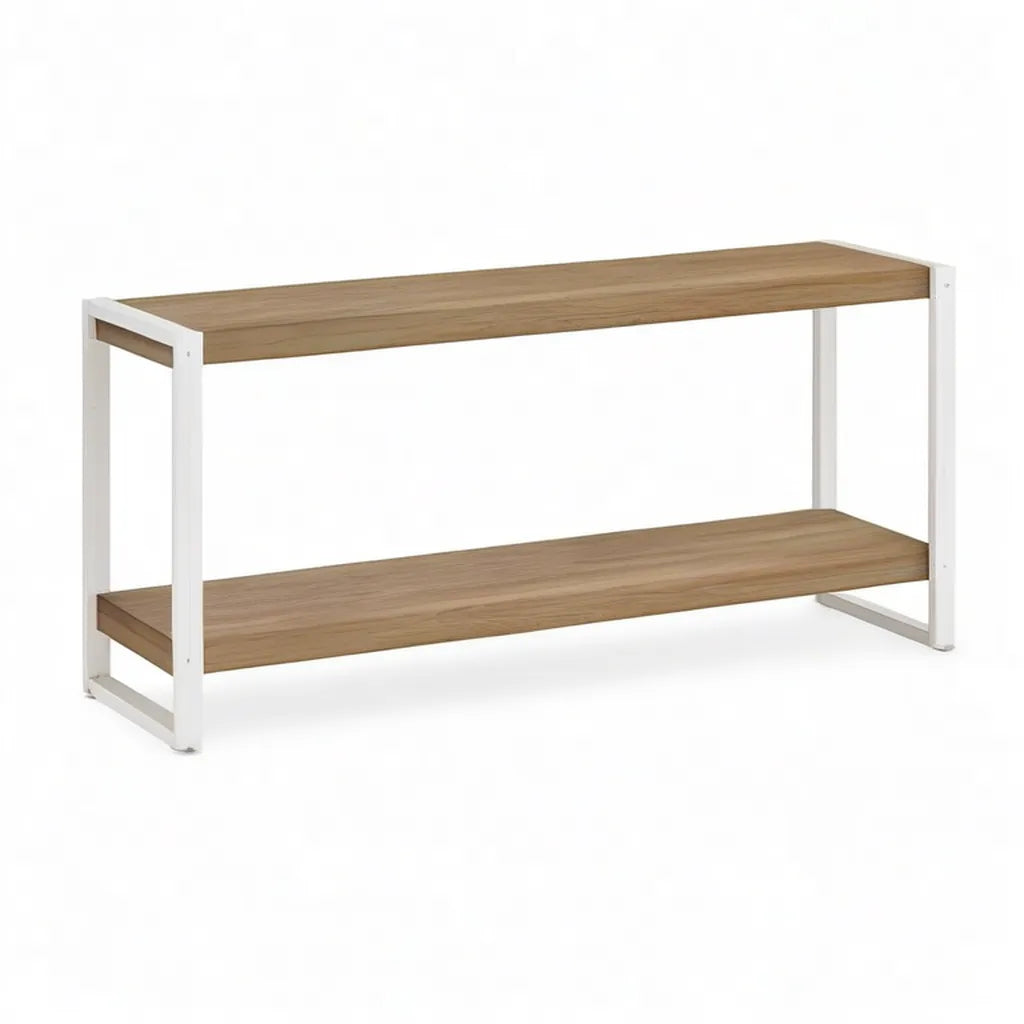 Szafka RTV, Prostokątna szafa do telewizora 120 x 40 x 60 cm w płytach MDF z dębem i białą stalą