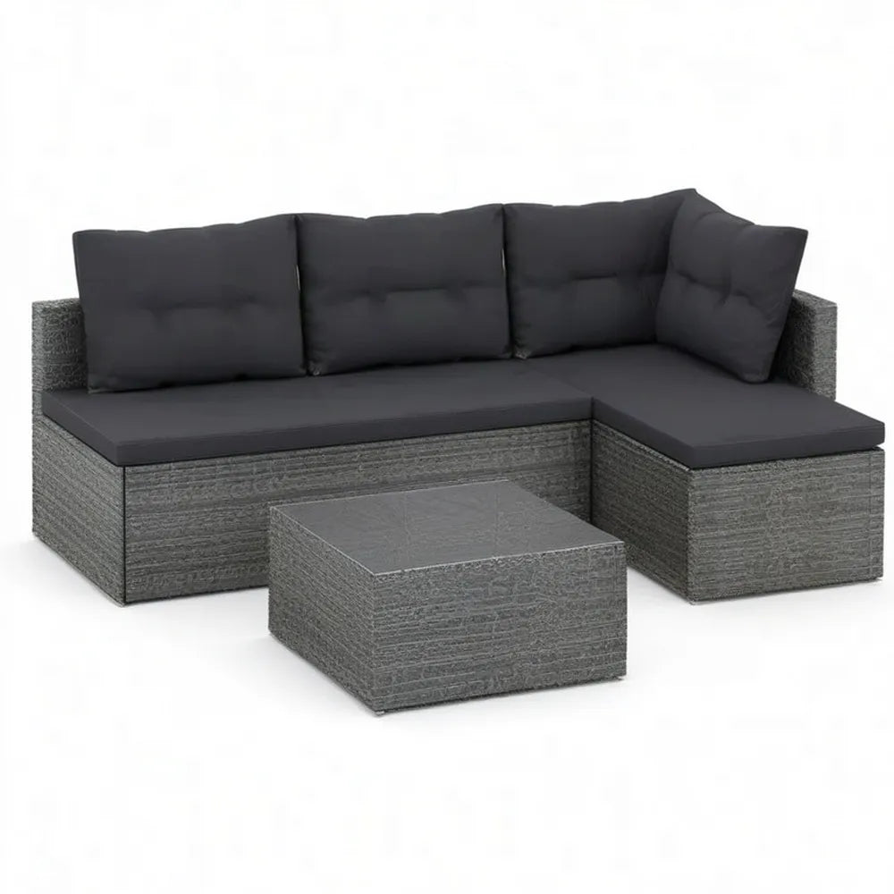 Sofa ogrodowa, Kanapa ogrodowa narożna z szarą żywicą plecioną ze stołem do kawy i czarną poduszką 250 x 190 x 70 cm