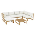 Sofa ogrodowa, Meble ogrodowe 4 fotele ze stołem kawowym w litej beżowej akacji 262 x 145 x 65 cm