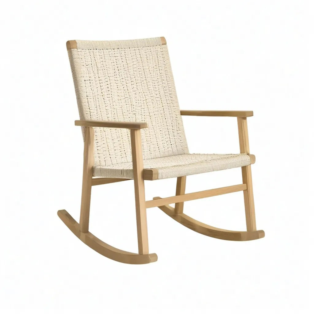 Krzesło ogrodowe, Ogrodowe krzesło kołyszące w litym drewnie i linie acacia PP beige 60 x 83 x 98 cm
