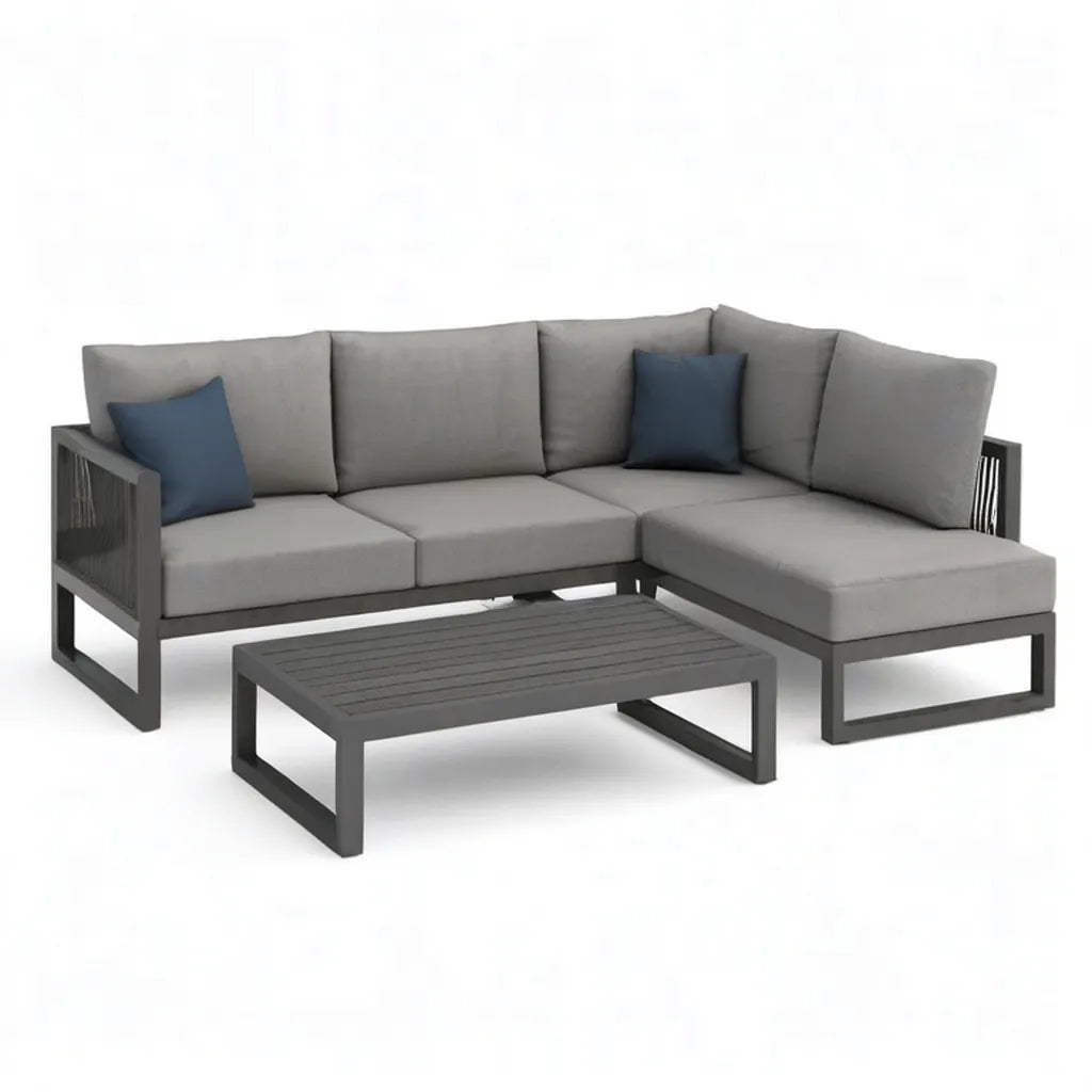 Sofa ogrodowa, Meble ogrodowe narożniki 4 fotele z szarym aluminiowym stołem do kawy 217 x 217 x 76 cm