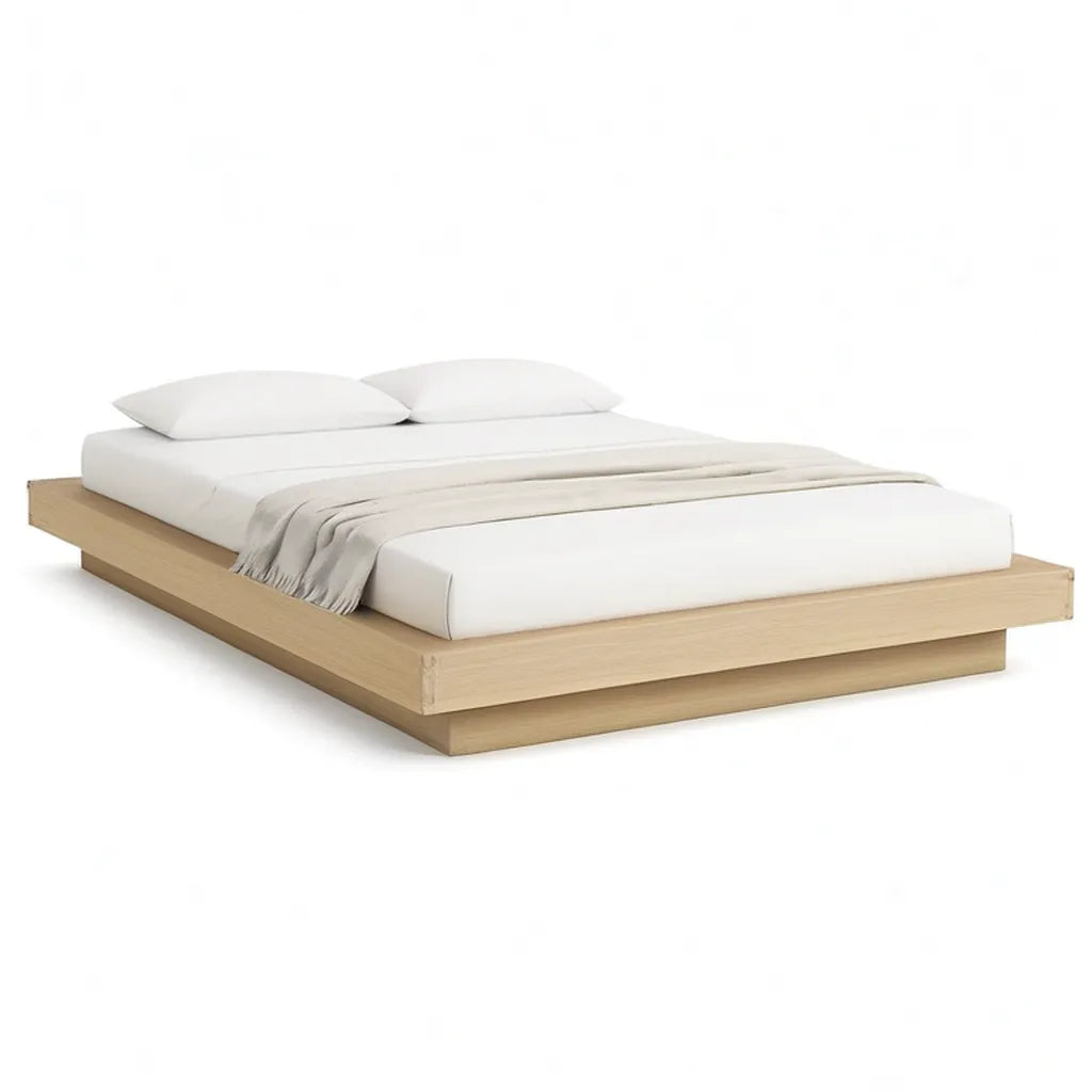 Łóżko ramka podwójne łóżko 180 x 200 cm prostokątne MDF płyta wiórowa dębowa fornir naturalna