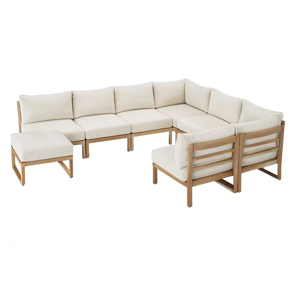 Sofa ogrodowa, Kanapa ogrodowa w kształcie nienaniesionym 8 kawałków w litej beżowej akacji 280 x 210 x 65 cm