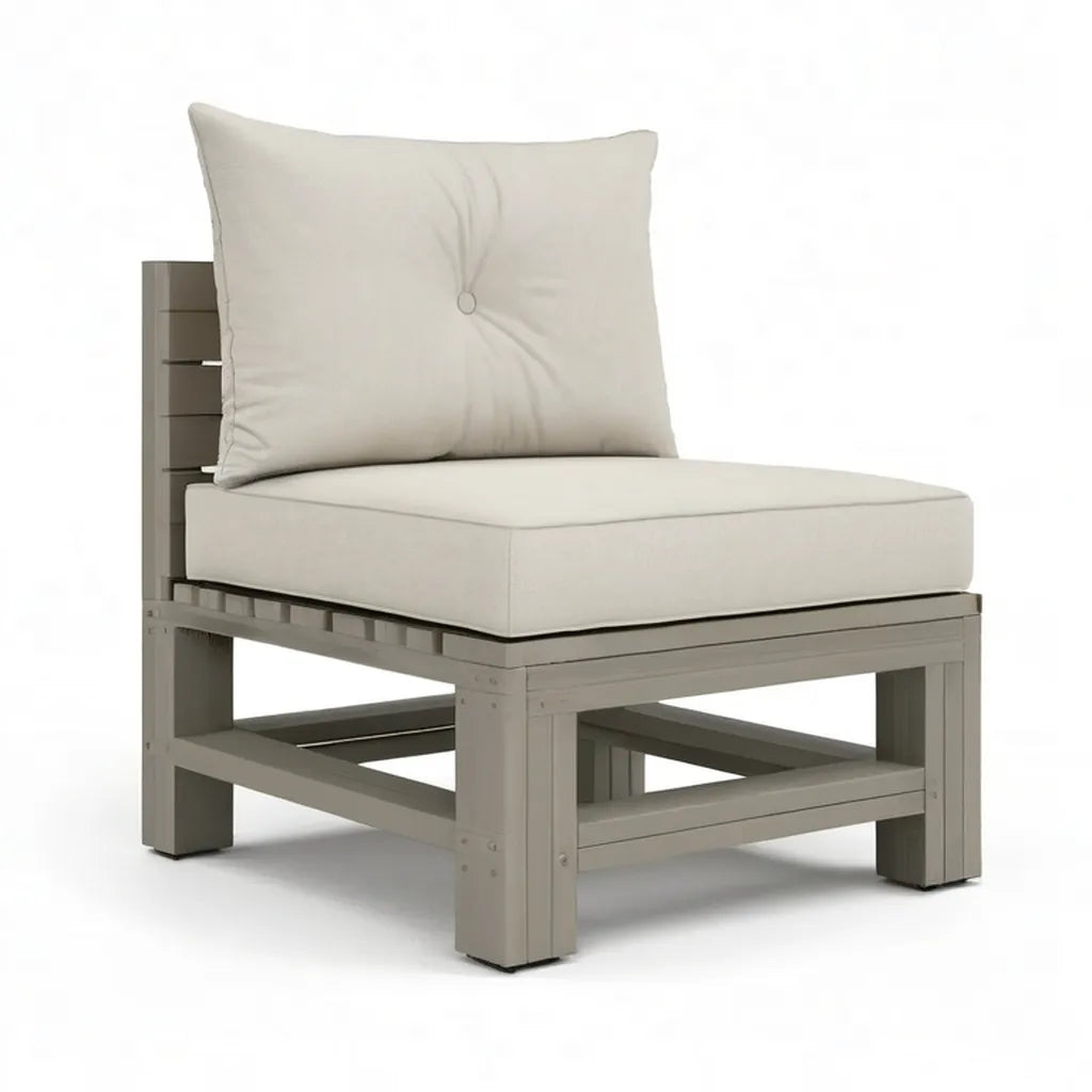 Sofa ogrodowa, Kącik na krześle ogrodowym z litego drewna z akacji szarej z poduszeczkami kremowymi 65 x 65 x 70 cm