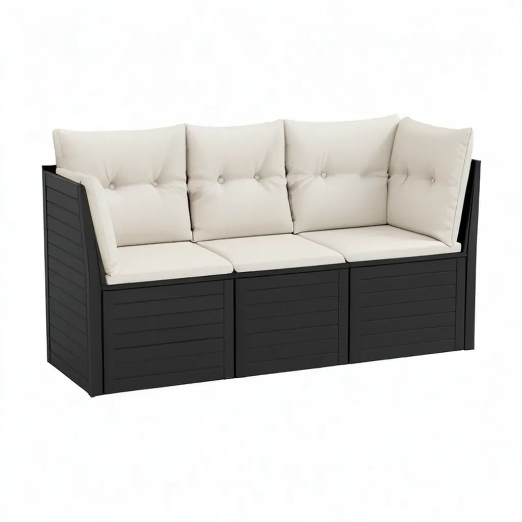 Sofa ogrodowa, 3- fotela ogrodowa z PP plastikowa, prostokątna czarna śmietana 188 x 70 x 79 cm