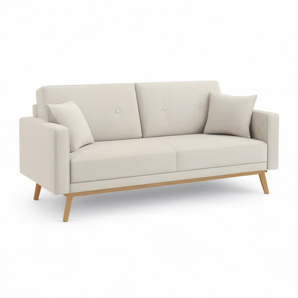 Sofa, 2-fotelikowa kanapa z poduszką 170 x 83 x 82 cm poliestrowy prostokątna krem
