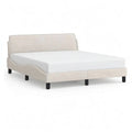 Łóżko tapicerowane Podwójne łóżko beżowe z tapicerowaną częścią głowy z tkaniny poliestrowej 180 x 200 cm