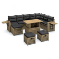 Sofa ogrodowa, 7- częściowy salon ogrodowy zestaw rattan PE z drewna acacia tabeli kształt litery L natury antracyt 280 x 210 x 85 cm