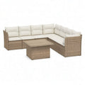 Sofa ogrodowa, Meble ogrodowe narożniki 5 foteli ze stołem do kawy 230 x 180 x 65 cm pleciona żywica PE stal beżowa ecru