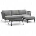 Sofa ogrodowa, 5 fotela narożnik ogród sofa w szarym aluminium z czarnym prostokątnym stolik kawa