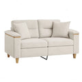 Sofa, 2-fotelikowa kanapa z 100% poliestrowego prostokątnego kremu z litymi nóżkami z drewna 160 x 90 x 88 cm