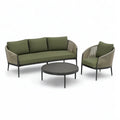 Sofa ogrodowa, Meble ogrodowe 3 pokój sofa 3 fotel i okrągły stolik kawowy w aluminium i PP linowe oliwkowe zielone 180 x 75 x 75 cm