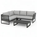 Sofa ogrodowa, 5 fotela narożnik ogród sofa w czarny aluminium z jasnoszarych poduszki i rozłupany stolik kawa
