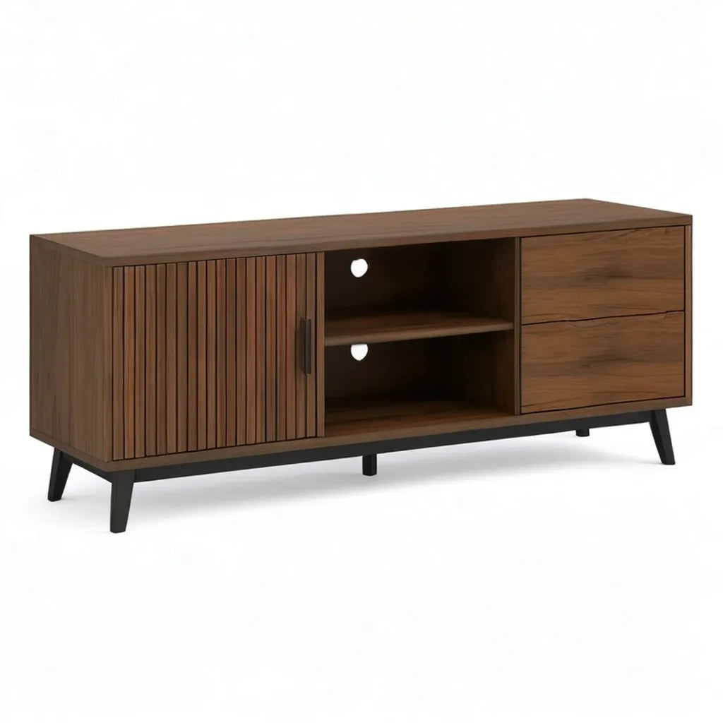 Szafka RTV, MDF brązowy walnut tektura oprawa 160 x 40 x 60 cm z 2 szufladami i drzwi