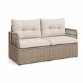 Sofa ogrodowa, 2 kanapa ogrodowa z plecionym PE beżowym żywicą z poduszeczkami kremowymi 140 x 75 x 75 cm