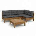 Sofa ogrodowa, 6- seater narożnik ogrodowa sofa w akacji drewna ze stołem kawowym i szare poduszki