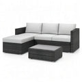 Sofa ogrodowa, 5 fotela modułowa narożna kanapa ogrodowa 230x160x65 cm w kolorze czarnym pleciona żywica z białą poduszką i szklanym stołem do kawy