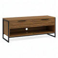 Szafka RTV, 140 x 40 x 60 cm MDF czarna szafa TV z 2 szufladami i czarną konstrukcją stalową