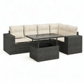 Sofa ogrodowa, 6 narożnik fotela salon ogrodowy w czarnym plecionym żywicy z poduszkami ecru i wysoki stół do podnoszenia ze szklanym blatem 280 x 210 x 75 cm