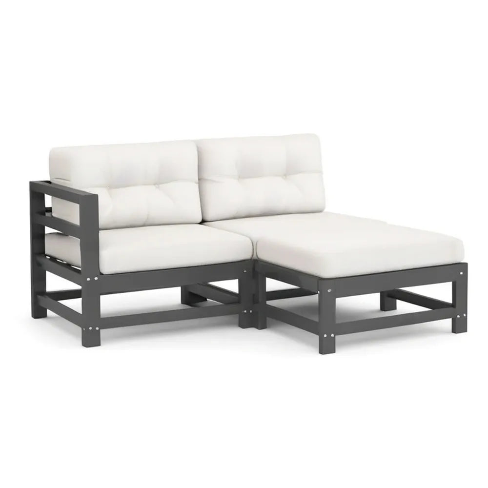 Sofa ogrodowa, 3 fotele regulowane narożna kanapa ogrodowa 220x150x75 cm w czarnym aluminium z poduszek off- biały