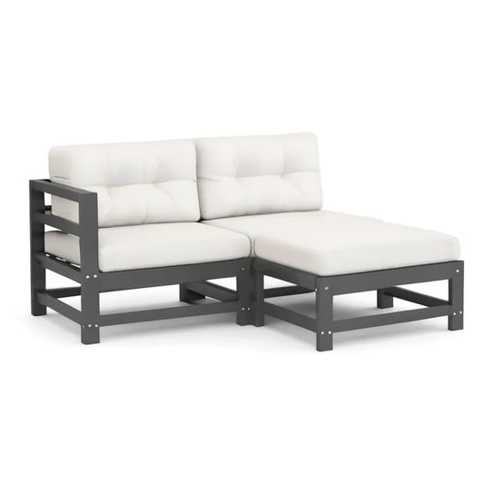 Sofa ogrodowa, 3 fotele regulowane narożna kanapa ogrodowa 220x150x75 cm w czarnym aluminium z poduszek off- biały