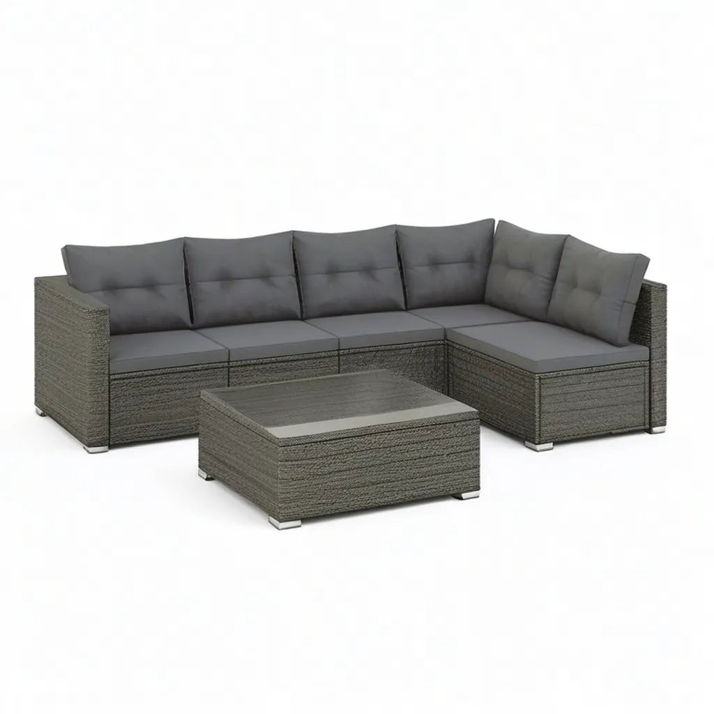 Sofa ogrodowa, Meble ogrodowe narożniki 5 foteli z plecionym stołem do kawy z żywicą PE szary 250 x 190 x 63 cm