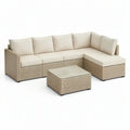 Sofa ogrodowa, Zestaw do siedzenia w ogrodzie 250 x 250 cm beżowy z rozkładaną kanapą z polirattanu, stołem i poduszką