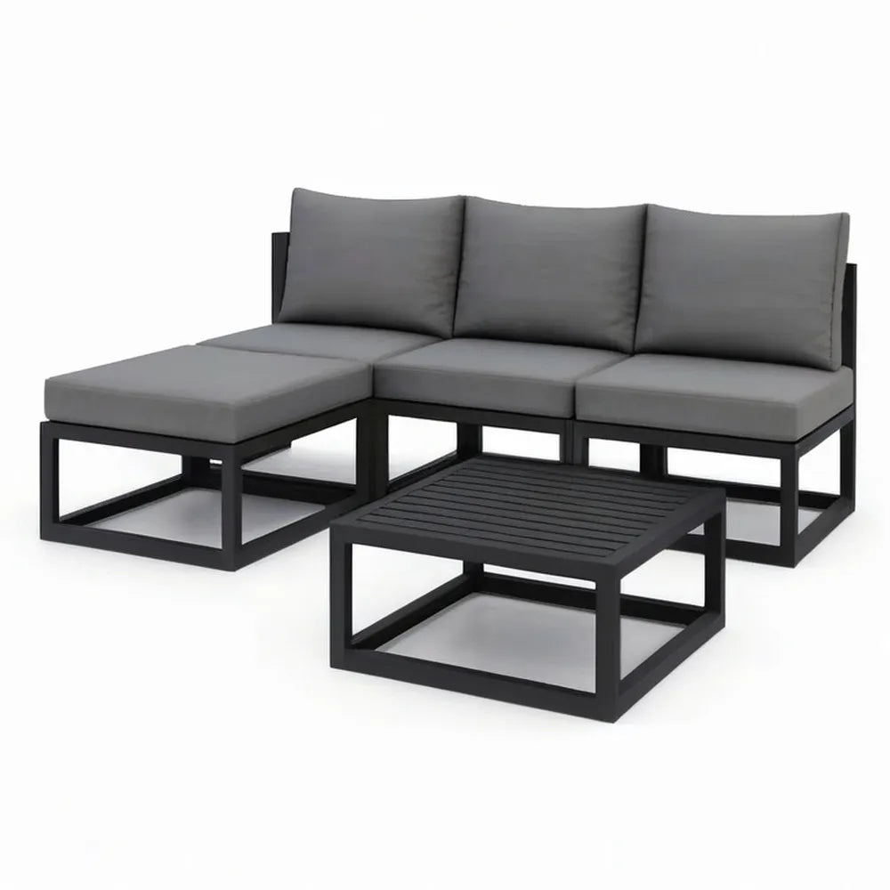 Sofa ogrodowa, Meble ogrodowe narożnikowe 260x200x75 cm szare ze stalową konstrukcją i tapicerowanymi poduszkami