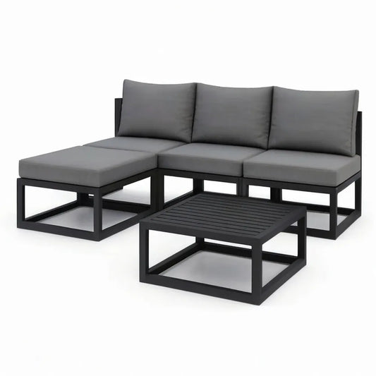Sofa ogrodowa, Meble ogrodowe narożnikowe 260x200x75 cm szare ze stalową konstrukcją i tapicerowanymi poduszkami