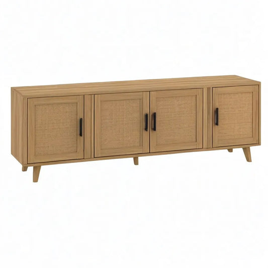 Szafka RTV, 4 drzwi MDF oakshed TV szafa z naturalną rattanem 180 x 40 x 60 cm naturalny brązowy