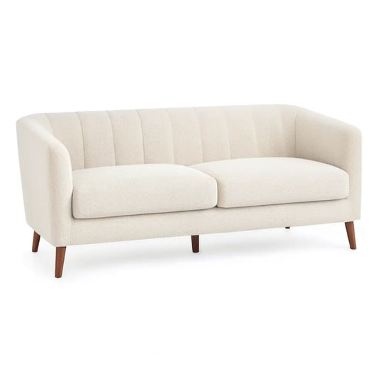 Sofa, 2-fotelikowa sofa z pokrywą z poliestru booklé, zaokrąglony kształt w kremie 160 x 83 x 80 cm