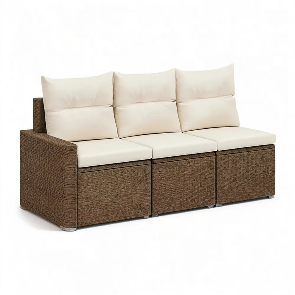 Sofa ogrodowa, Tapczan ogrodowy 3- fotelik 220 x 85 x 70 cm brązowy z warkoczem polirattanowym i poduszką