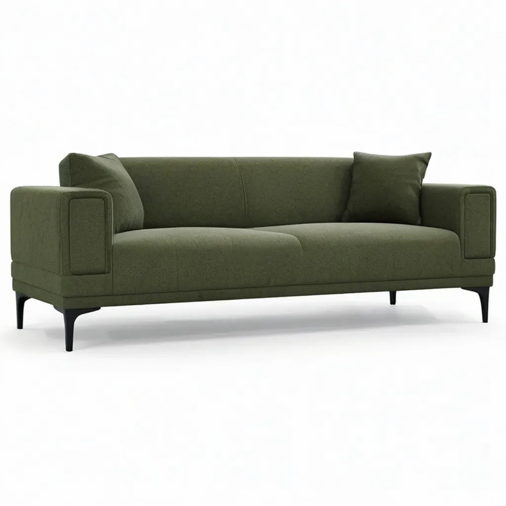 Sofa, 3- fotela z tapicerką poliestrową mikrofibry w kolorze oliwnym 210 x 90 x 85 cm