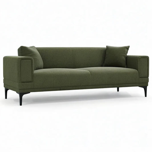 Sofa, 3- fotela z tapicerką poliestrową mikrofibry w kolorze oliwnym 210 x 90 x 85 cm
