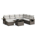 Sofa ogrodowa, Tafta ogrodowa 320 x 90 cm szary z narożną sofą polirattanową, stolikiem do kawy i poduszką