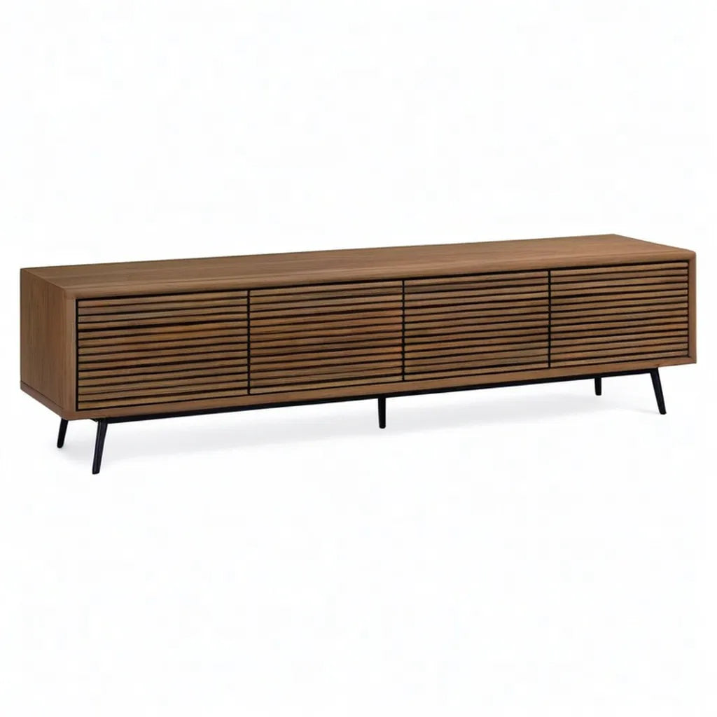 Szafka TV MDF 4 drzwi z oprawionym orzechem 180 x 40 x 55 cm brązowym z czarnymi nóżkami
