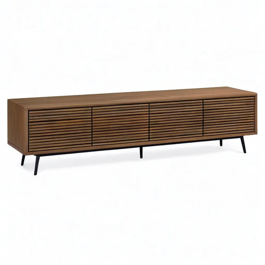 Szafka TV MDF 4 drzwi z oprawionym orzechem 180 x 40 x 55 cm brązowym z czarnymi nóżkami