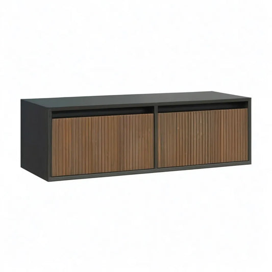 Szafka RTV, Prostokątna szafa TV przesuwana o 2 drzwi 120 x 40 x 45 cm w czarnych panelach MDF i orzechach włoskich